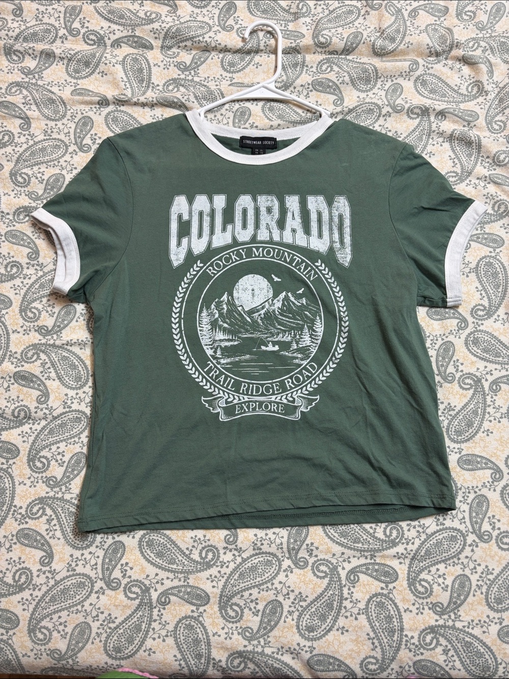 Green Ringer Tee with White Colorado Graphic